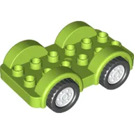 Duplo Car Base 2 x 6 - 4 White Wheels with Black Tires on 4 Fixed Axles