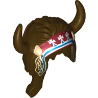 Headdress American Indian with Horns, Long Braided Hair, and Tribal Headband with Tassels Print