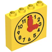 Duplo Brick 1 x 4 x 3 with Movable Red Hands and Yellow Clock Face Print