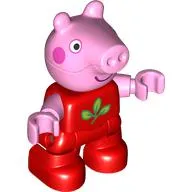 Duplo Figure Child, Pig with Dark Pink Cheeks, Big Smile, Leave print