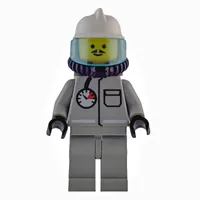 Fireman, Shirt with Gauge and Pocket, Light Gray Legs, White Helmet, Breathing Apparatus, Airtanks, Moustache