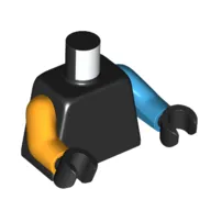Torso, Odd Arms, Left Medium Azure Arm, Right Bright Light Orange Arm, Black Hands [Plain]
