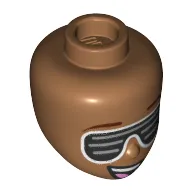 Minidoll Head Reddish Brown Eyebrows, Big Slotted Black Sunglasses, Open Mouth, Teeth