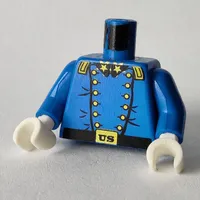 Torso Jacket, Cavalry Uniform, 12 Buttons, 2 Gold Stars on Collar Print, Blue Arms, White Hands