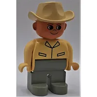Duplo Figure, Early, Cowboy Hat Tan, Light Gray Legs, Shirt Print