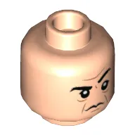 Minifig Head Severus Snape, Eyebrows, Dark Orange Brow and Jowl Lines, Sneer with Raised Eyebrow / Scowl Print