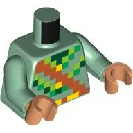 Torso, Pixelated Minecraft Medium Nougat Strap, Lime/Green/Dark Green Pixels print, Sand Green Arms, Nougat Hands