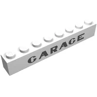 Brick 1 x 8 with 'GARAGE' with Plain 'G' Sans-Serif Thick Print