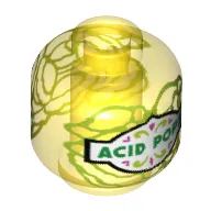 Minifig Head (No Face), Bottle / Jar, Green 'ACID POPS' Print