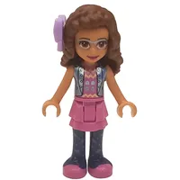 Olivia - Sand Blue Jacket, Dark Pink Skirt, Bow