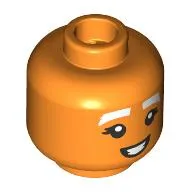 Minifig Head Oompa Loompa, Female, White Eyebrows, Lopsided Smile / Open Mouth Smile