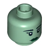 Minifig Head Lady Liberty, Eyebrows, Eyelashes, White Pupils, Dark Green Lips Print