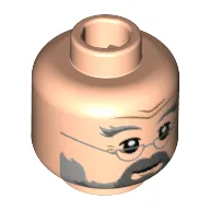Minifig Head Albus Dumbledore, Bushy Eyebrows Furrowed, Mustache, Beard, Silver Semicircle Glasses Print [Hollow Stud]