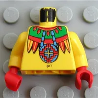 Torso Necklace, Feathers, Navel Print (Achu), Yellow Arms, Red Hands