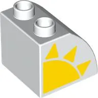 Duplo Brick 2 x 2 x 1 1/2 with Curved Top with Yellow Sun print