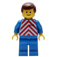 Train Worker - Red/White Shirt, Blue Legs, Brown Hair (3626b Head)