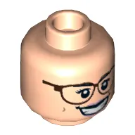 Minifig Head Abby Yates, Dual Sided, Reddish Brown Glasses, Bright Pink Lips, Smile / Smirk Print [Hollow Stud]