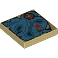 Tile 2 x 2 with Nautical Map and Red 'X' Print