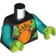 Torso, Orange/Lime/Green/Dark Orange Shapes print, Dark Turquoise Arms, Lime Hands