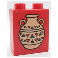 Duplo Brick 1 x 2 x 2 with Indian Pottery Print