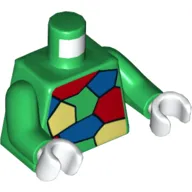 Torso, Yellow, Blue and Red Patches Print (Crazy Quilt), Green Arms, White Hands