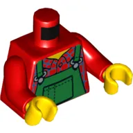 Torso Overalls, Green over Plaid Shirt Print, Red Arms, Yellow Hands