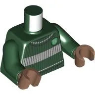 Torso, Sweater, Light Bluish Grey Stripes, Hogwarts Slytherin Crest print, Dark Green Arms, Medium Brown Hands