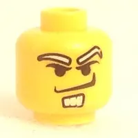 Minifig Head, White Eyebrows and Goatee, Angry Smirk Print