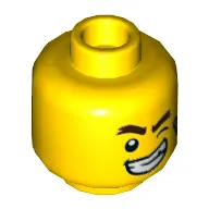 Minifig Head Douglas Elton (El Fuego), Winking Left Eye and Big Smile / Scared Print