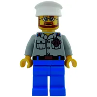 Coast Guard Ship Captain, Light Bluish Gray Shirt with Badge, White Hat, Beard and Glasses