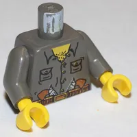 Torso Shirt with Two Pockets, Two Guns in Belt Print, Dark Gray Arms, Yellow Hands