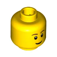 Minifig Head, Brown Eyebrows, Thin Grin, Black Eyes with White Pupils Print