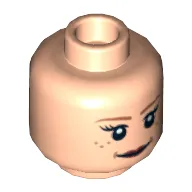 Minifig Head Pepper Potts, Dark Orange Eyebrows, Eyelashes, Freckles and Dark Red Lips Smiling / Scared Print