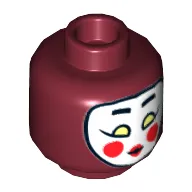 Minifig Head Kabuki Twin, White Kabuki Mask with Eyebrows, Yellowish Green Eyes, Round Red Cheeks and Red Lips Print [Hollow Stud]