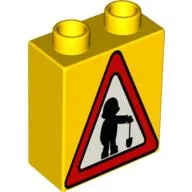 Duplo Brick 1 x 2 x 2 with Road Sign Construction Worker Print