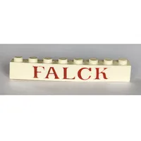 Brick 1 x 8 without Bottom Tubes with Cross Side Supports with 'FALCK' Large Red Print