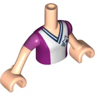 Minidoll Torso Girl with White and Magenta Soccer Shirt with Star Print, Light Nougat Arms with Hands with Magenta Sleeves