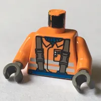 Torso Construction Jacket, Brown Suspenders, Shirt, Safety Stripes Print, Orange Arms, Dark Gray Hands