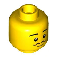 Minifig Head Mr Produce, Thin Eyebrows, Curly Brown Moustache, Smile Print