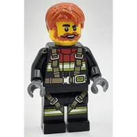 Firefighter, Black Fire Suit, Dark Orange Hair, Beard