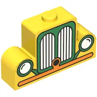Brick Curved 1 x 4 x 2 Centre Stud Top with Orange and Green Car Grill Print