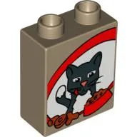 Duplo Brick 1 x 2 x 2 with Cat, Biscuits and Food Bowl Print