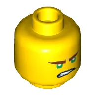 Minifig Head Lloyd, Reddish Brown Eyebrows, Green Eyes, Lopsided Open Mouth Grin / Gritted Teeth Print