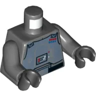 Torso Armor, Sand Blue Chestplate with Rank Badge and Control Panel, Black Belt Print, Dark Bluish Gray Arms, Black Hands