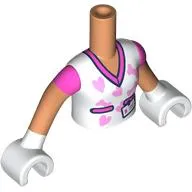 Minidoll Torso Girl with Nougat Arms and Hands with White Shirt, Dark Pink Collar, Bright Pink Hearts, ID Bag print
