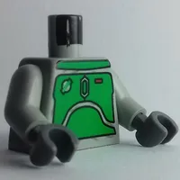 Torso Armor Plates Green Print (Boba Fett), Light Gray Arms, Dark Gray Hands