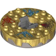 Turntable 6 x 6 Round Pearl Titanium Base Serrated with Blue, Red and Silver Print (Ninjago Spinner)