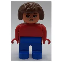 Duplo Figure, Early, Hair Bob Brown, Blue Legs, Lips, Eyelashes, White Eyes Print