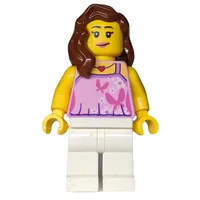 Woman, Bright Pink Halter Top with Butterflies, White Legs, Reddish Brown Hair