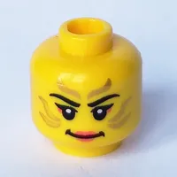 Minifig Head, Face Paint with Gold Painted Lines, Coral Mascara, Smile and Coral Lips Print